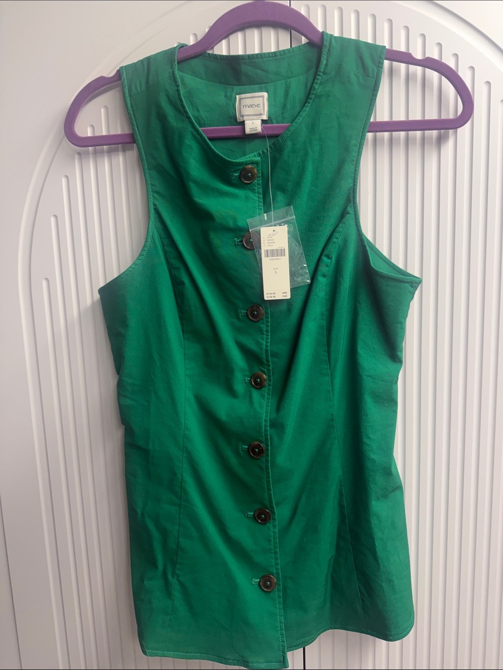 Anthropologie. Maeve Vibrant Emerald Sleeveless Button-Up Top NWT